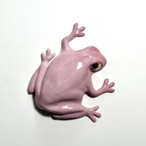 The Frog -wall sculpture, Pink, Golden eyes