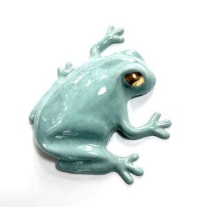 The Frog -wall sculpture, mint, Golden eyes